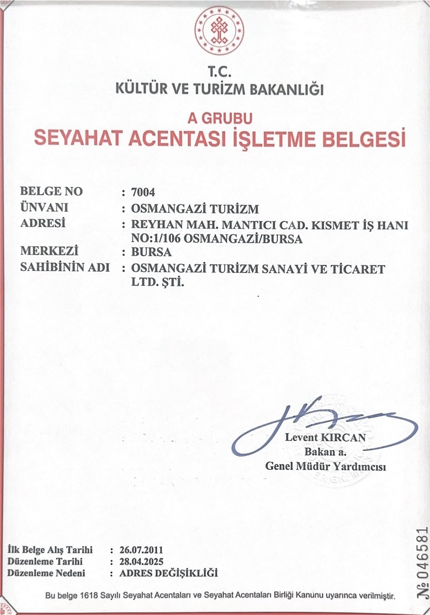 Türsab İşletme Belgesi